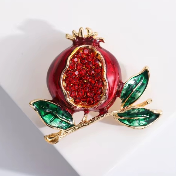 Red Pomegranate Gold Crystal Brooch - Picture 2 of 2